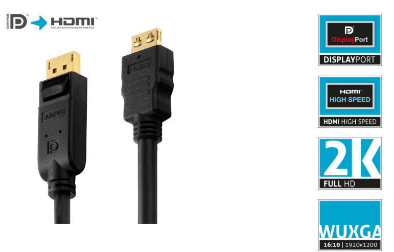 PureLink PI5100-125 - Zertifiziertes Aktives 2K DisplayPort / HDMI Kabel - 12,5m - Schwarz