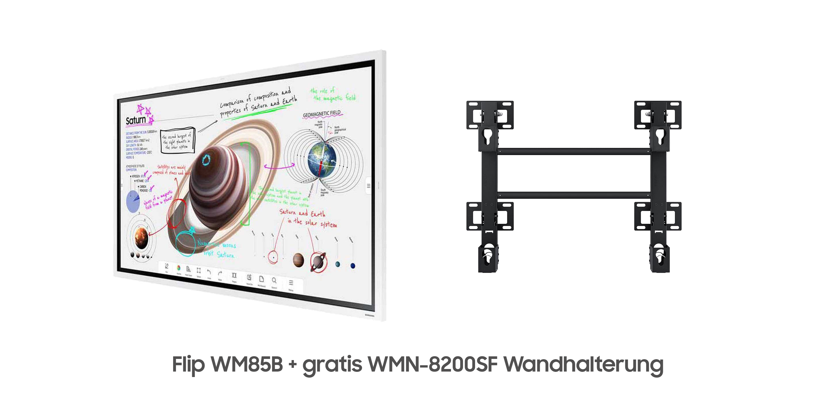 Samsung Flip Pro WM85B Bundle - 85 Zoll digitales Flipchart + Samsung WMN-8200SF Wandhalterung gratis