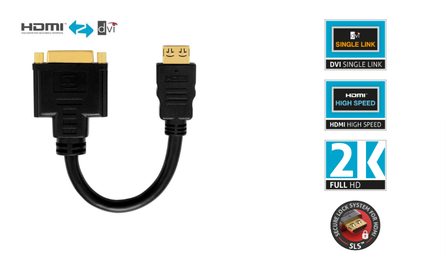 PureLink PI060 - 2K - HDMI / DVI Portsaver Adapter - 10cm Länge - Schwarz