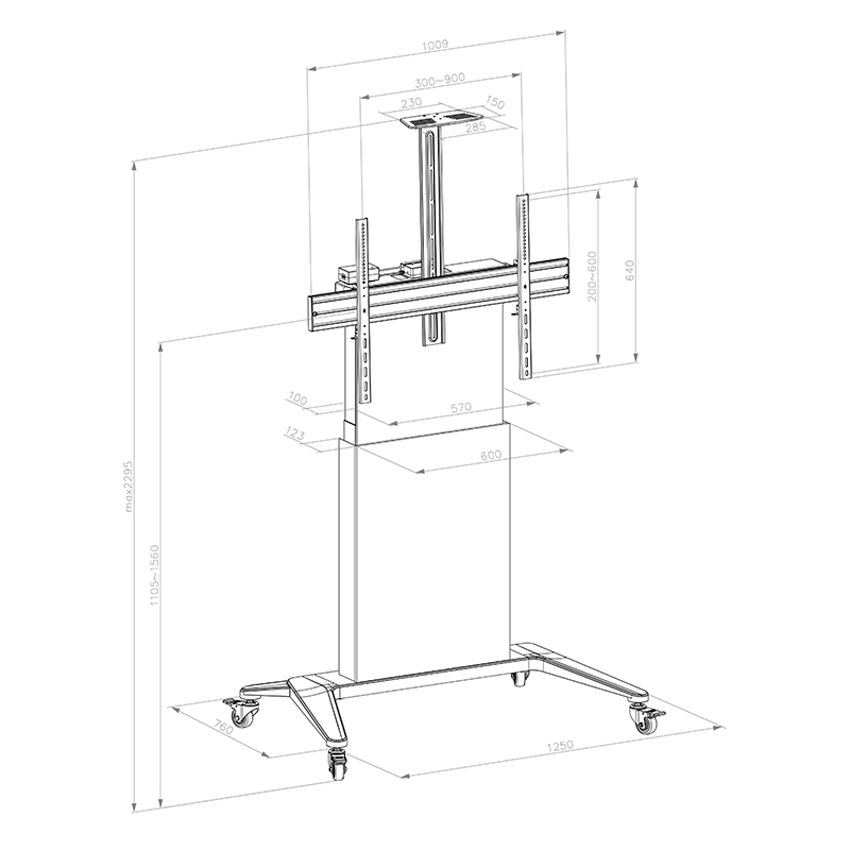 Hagor BrackIT Lift 55 - 86" - mobiles Standsystem - elektrisch höhenverstellbar - 55-86 Zoll - VESA  200x200-1000x600 mm - max. 85 kg - Schwarz-Weiß