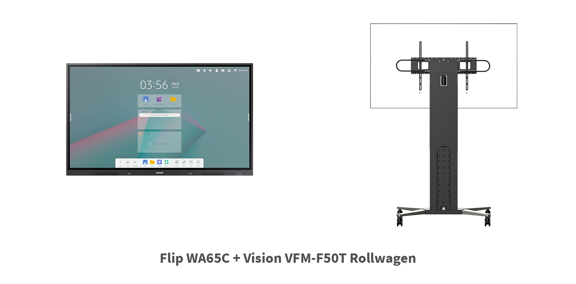 Samsung Flip WA65C Bundle - 65 Zoll digitales Android Flipchart +  Vision VFM-F50T motorisierter Rollwagen