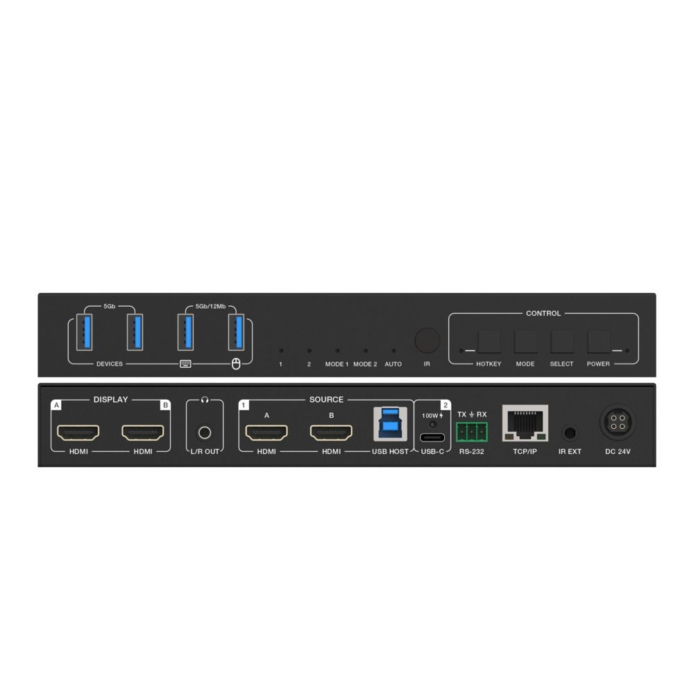 PureTools PT-SW-UH21DS-40G HDMI KVM - USB-C / HDMI 2x1 Switch mit 100 Watt PD - 40Gbps