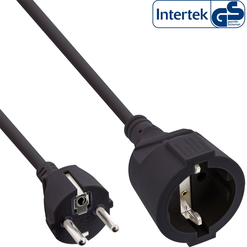 InLine® Schutzkontakt-Verlängerung Stecker / Buchse - mit Kindersicherung - Schwarz - 5,0 m