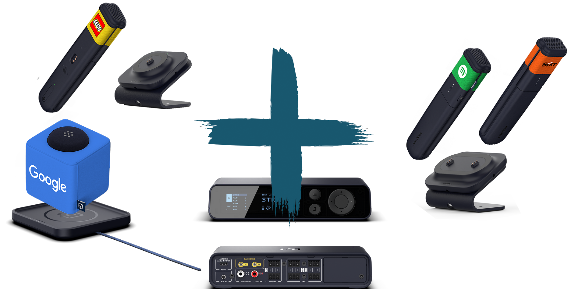 Catchbox Plus - System - 4 Channel - 1 x Cube (Wurfmikro) - 3 x Stick (Handmikro) - 1 x drahtlose Ladestation Cube - 1x drahtlose Dual-Ladestation Stick - 1 x drahtlose Ladestation Stick - Customized - Version 2024