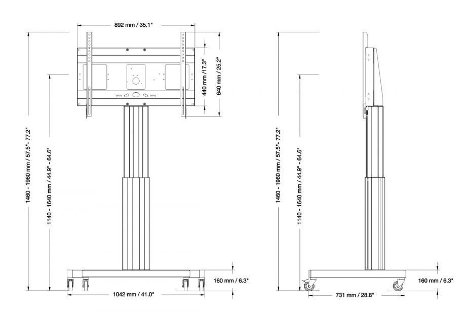Conen SCETAVB - electric height adjustable trolley - 42-100 inch - 136kg - VESA 300x200-800x600 - black