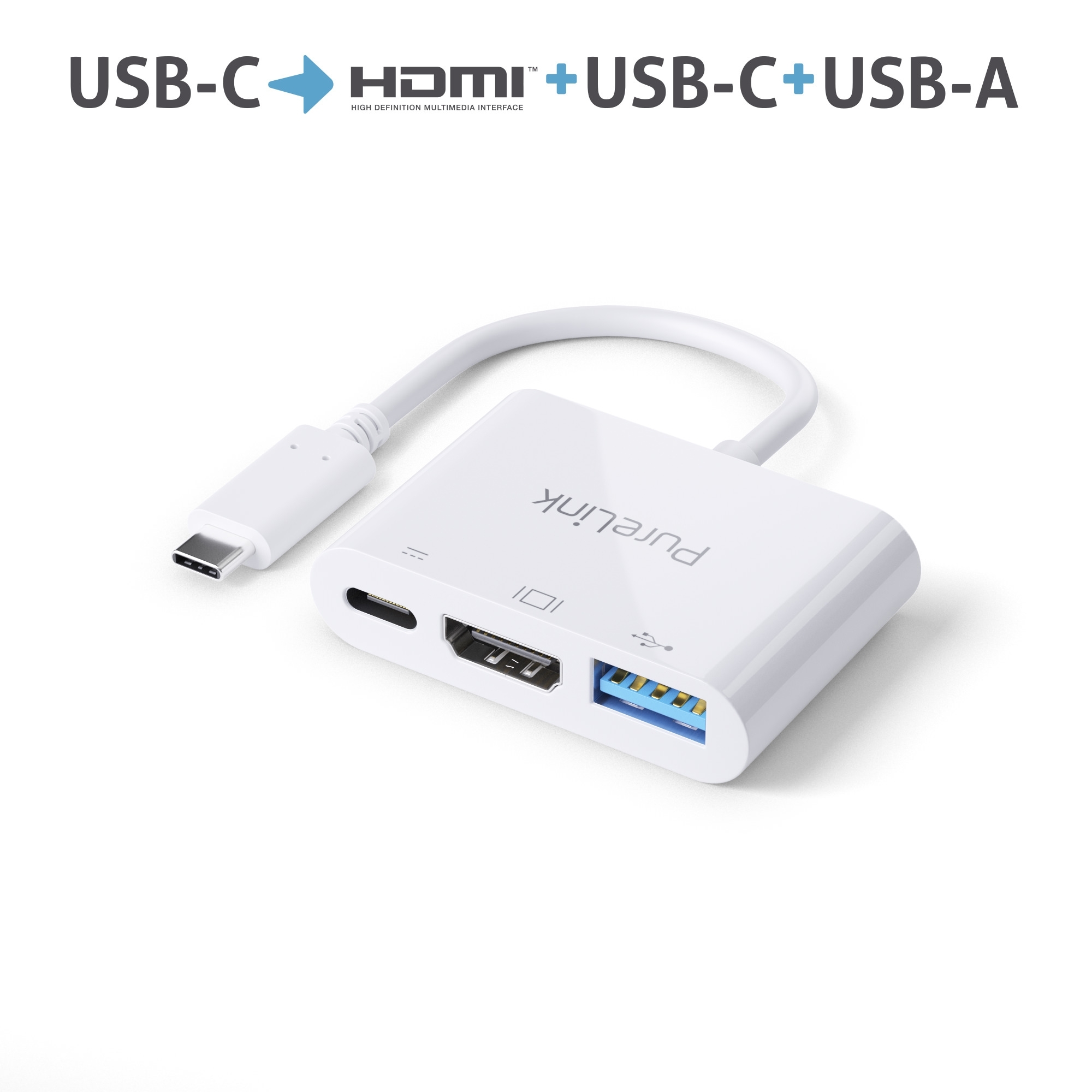 PureLink IS270 - Premium 4K USB-C auf HDMI, USB-C, USB-A Adapter - 0,1m - Weiss