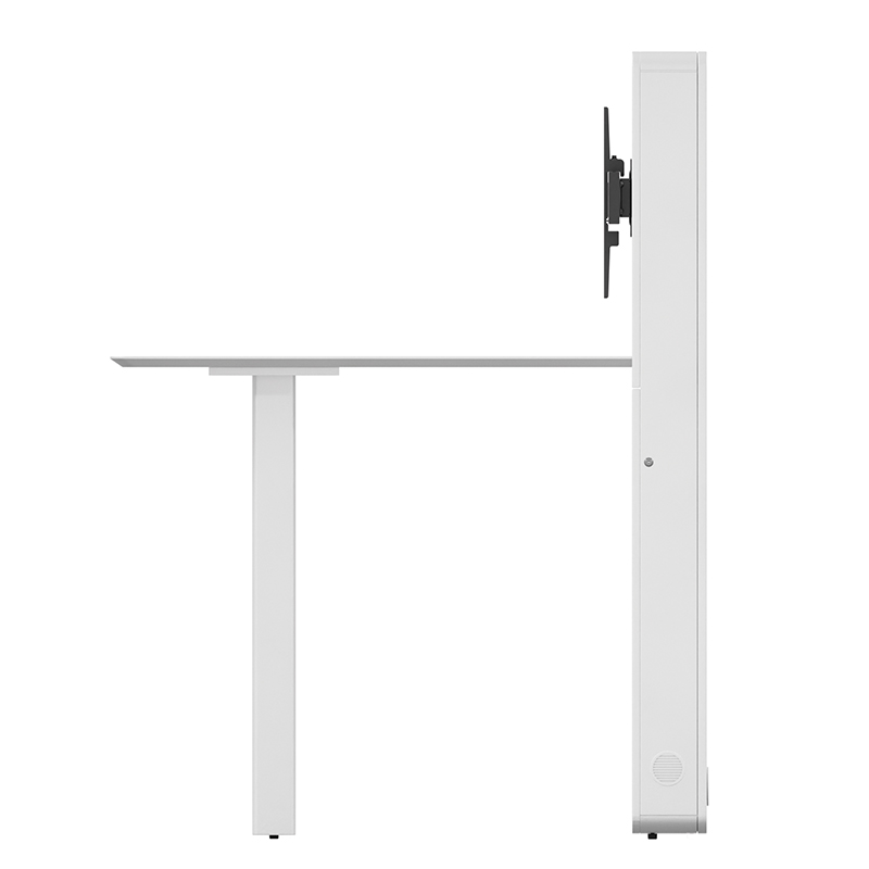 Hagor CON-Line® W Table - 32-55 Zoll - Landscape - Medienstele mit Steh-Besprechungstisch - Boden-Wand-Montage - Weiß