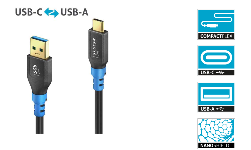 PureLink FI-U320-010 - USB 3.2 Gen1 USB-C / USB-A Kabel - 1,0m Kabellänge - Schwarz