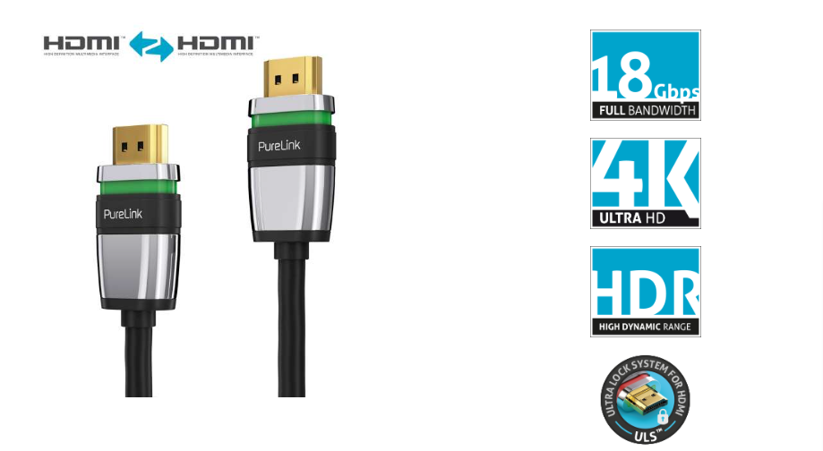 PureLink ULS1000-005 - Ultra-Lock-System - HDMI 2.0 Cable 4K - 18Gbps - Black - 0.5 metres