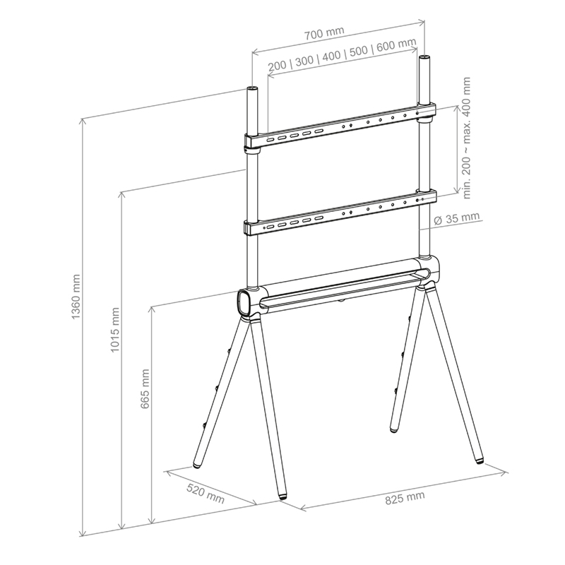 Hagor Elia Studio Shine Grey - Easel design stand system with LED - 40-70 inch - VESA 600x400mm - max. 40kg - dark grey