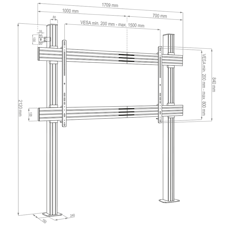 Hagor CPS FLOOR-WALL SINGLE 86 - 110 - Floor-wall mounting system - 86-110 inch - VESA 1500x800mm - up to 150 kg - Black