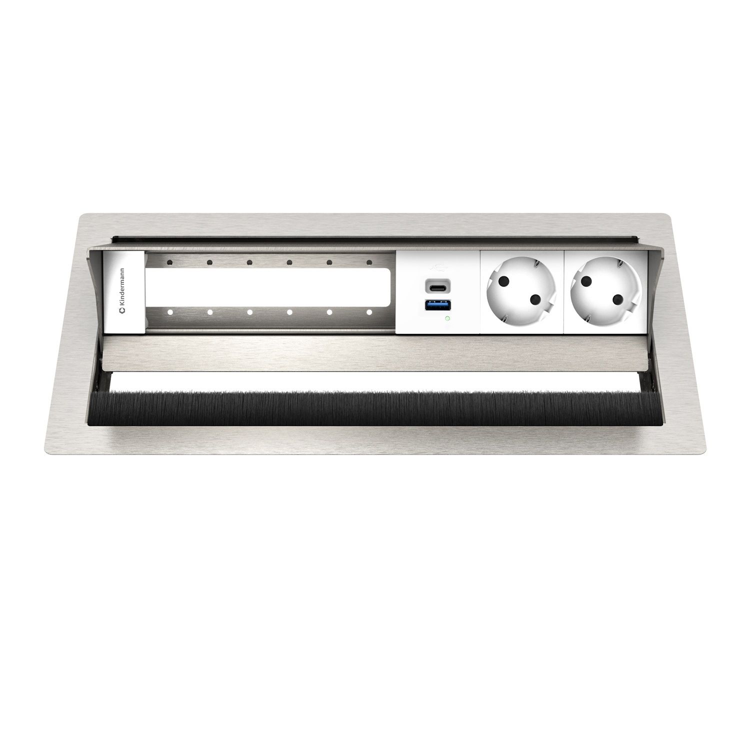 Kindermann CablePort Standard² VA 6-way 2x power - 1x USB-A / 1x USB-C - desktop housing - stainless steel