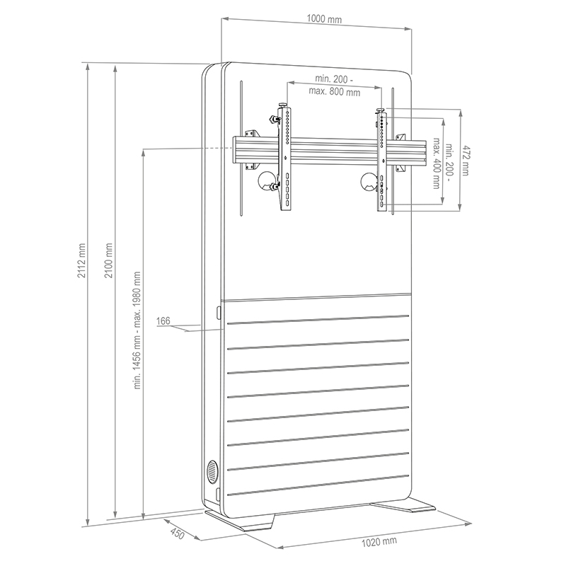 Hagor CON-Line Big FS Lift 75 - 98 - elektrisch-höhenverstellbarer Standfuß - 75-98 Zoll - VESA 800x600mm - bis 150kg - Medienstele - Weiß
