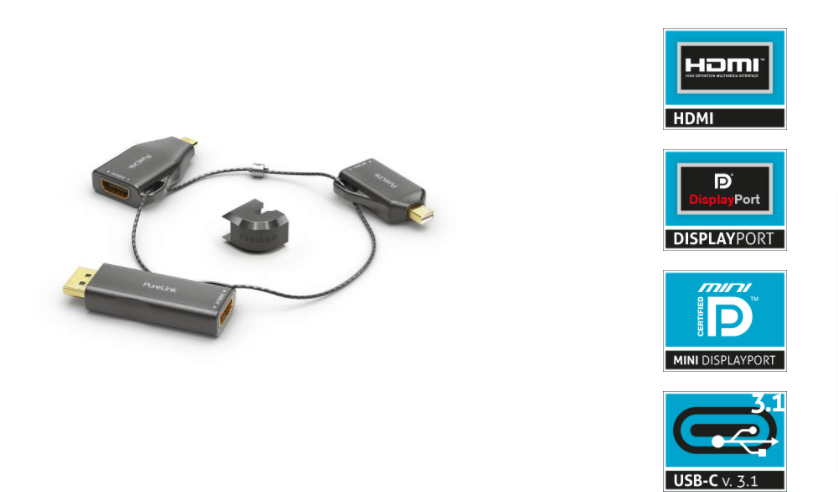 PureLink IQ-AR100 2K Adapter-Ring klein - 3x HDMI auf miniDP/DP/USB-C - Schwarz