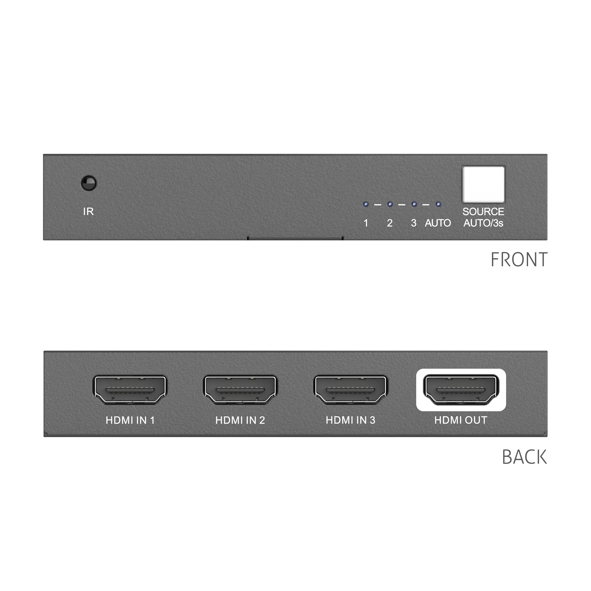 PureTools PT-SW-HD3A - 3x1 Switch - 18Gbps - 4K (60Hz 4:4:4), 3xHDMI, HDR-Umschaltung, IR-Fernbedienung, CEC-Pass-Through, HDR10, DolbyVision