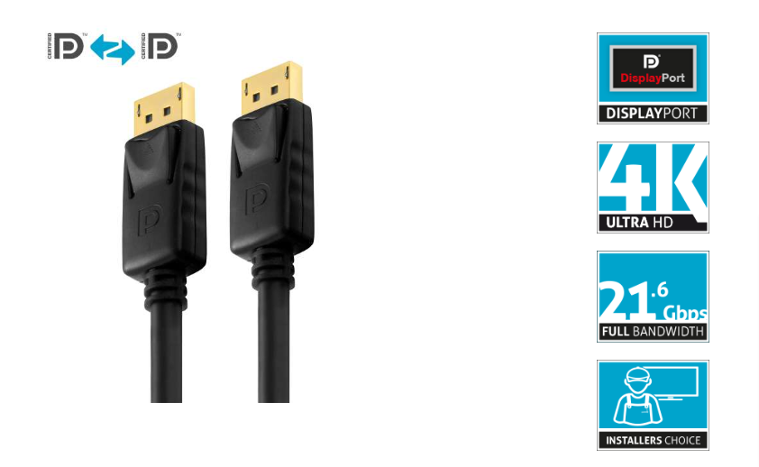 PureLink PI5000-015 - Zertifiziertes 4K Displayport Kabel - PureInstall - 1,5 Meter - Schwarz