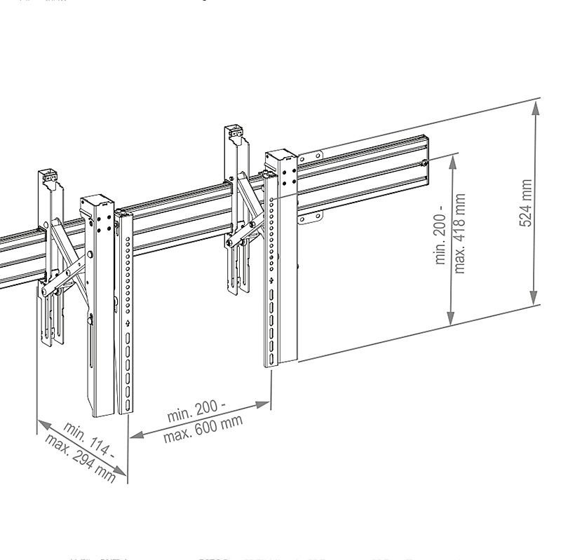 Hagor CPS Videowall W3x3L 46-50 Pop-Out - Videowall-Wandhalterung 3x3 - Pop-Out System - 46-50 Zoll - Landscape - VESA 600x400mm - bis 40kg/Display - Schwarz