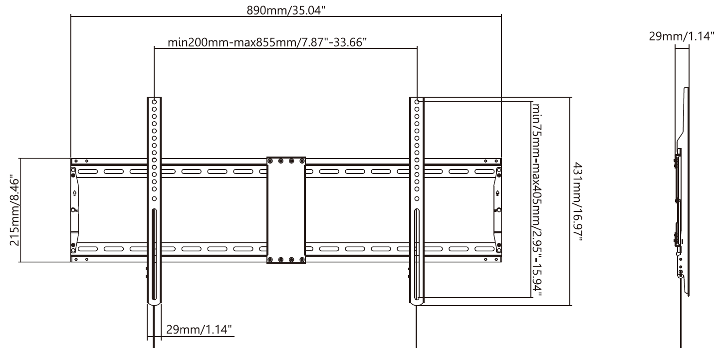 Vision VFM-W8X4V/2  - fixe Wandhalterung - 47-75 Zoll - VESA 800x400mm - bis 60kg - Schwarz