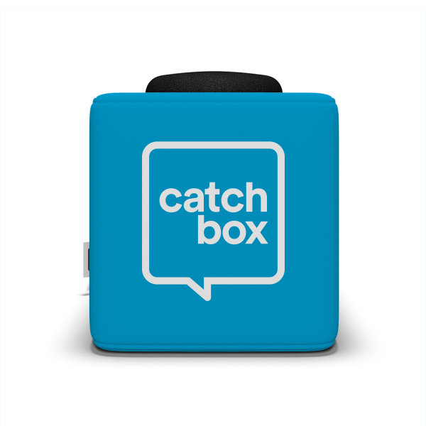 Catchbox Plus Bundle - 1 Cube Wurfmikrofon Blau - 1 Clip drahtloses Ansteckmikrofon Dunkelgrau - mit Wireless Charger