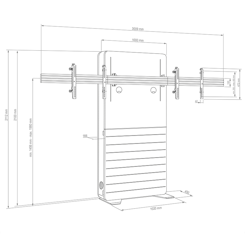 Hagor CON-Line Big FS Lift Dual 65 - 75 - elektrisch-höhenverstellbarer Standfuß - 2x 65-75 Zoll - Side-by-Side 50kg - VESA 800x600mm - Weiß