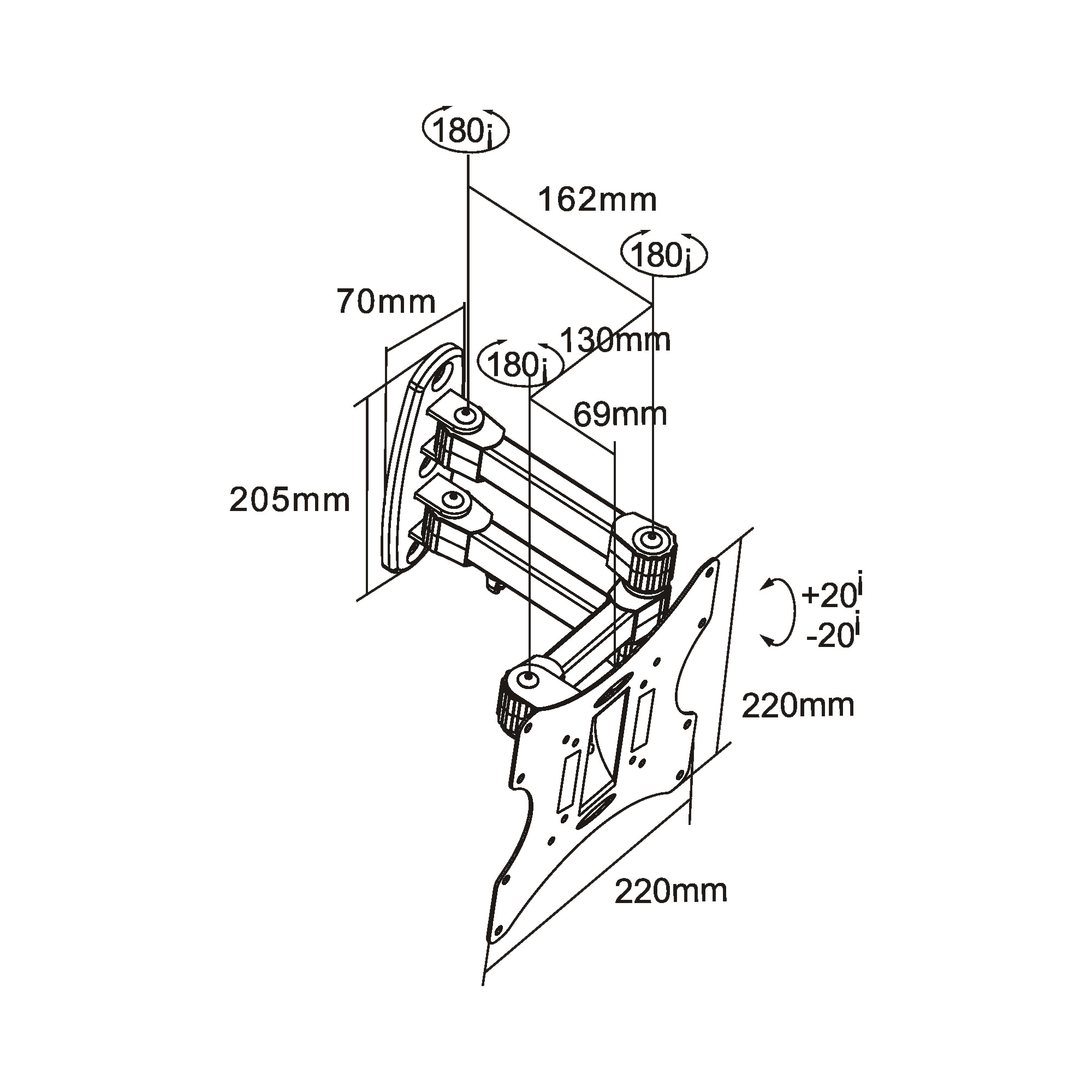 InLine Wandhalterung 23103A - schwenk- und neigbar - 23-42 Zoll - VESA 200X200MM - bis 30kg  - Schwarz