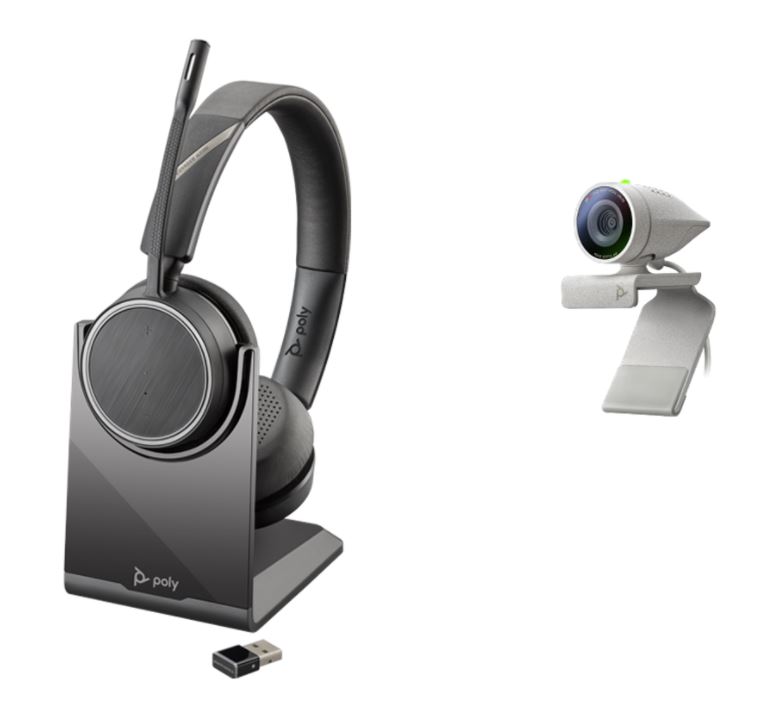 Poly Studio P5 mit Voyager 4220 UC - Kit mit professioneller Webcam und drahtlosem Stereo-Headset - für kleine Räume