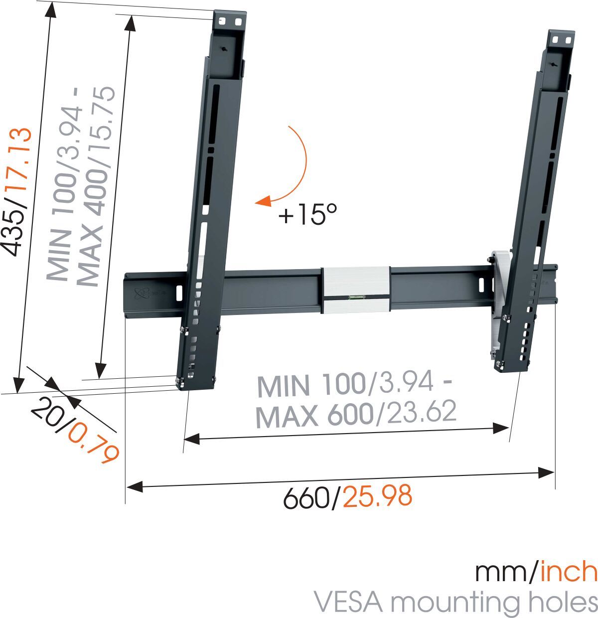 VOGELS ExtraTHIN 515 - neigbare Wandhalterung für Displays von 40 bis 65 Zoll - VESA 600x400mm - 25kg - Schwarz