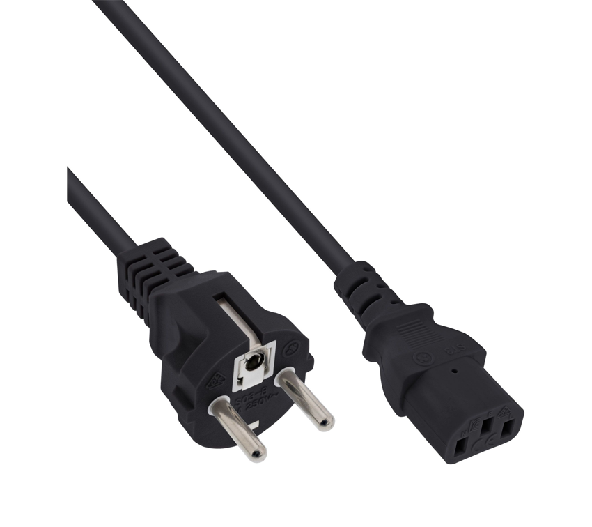 InLine® 16651D Mains cable - earthing contact straight to IEC plug C13 - 1 m - black