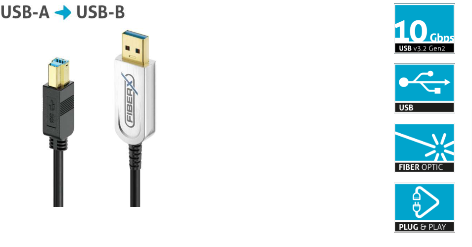 FiberX FX-I545-005 - USB 3.2 Gen1 USB-A / USB-B cable - AOC fibre optic - 5.0m cable length