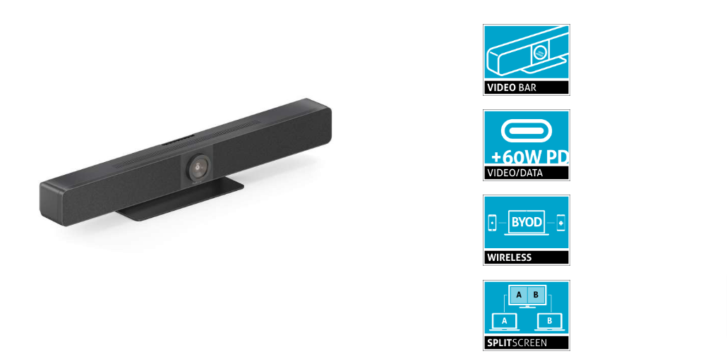 Vuelogic VB300 - UHD Videosoundbar - 8MP - All-in-One Kamera - BYOD/BYOM - Mikrofon und Lautsprecher - mittelgroße Räume - Schwarz