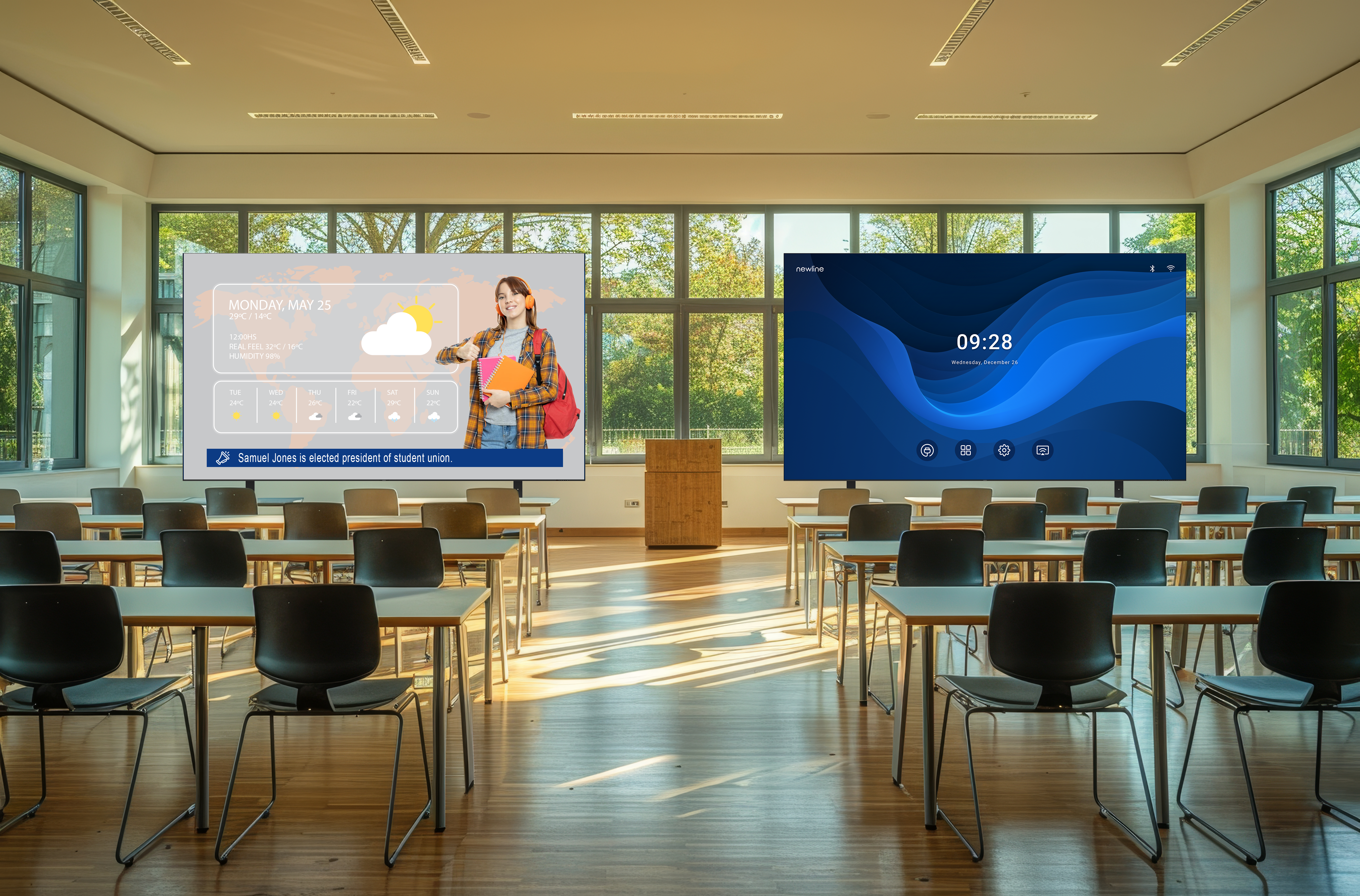 NewLine DV One+ DV-16324plus - 163 Zoll - 550 cd/m² - 1.875 mm PP - Full-HD - Android 13 - Direct View LED - All-in-One - Display
