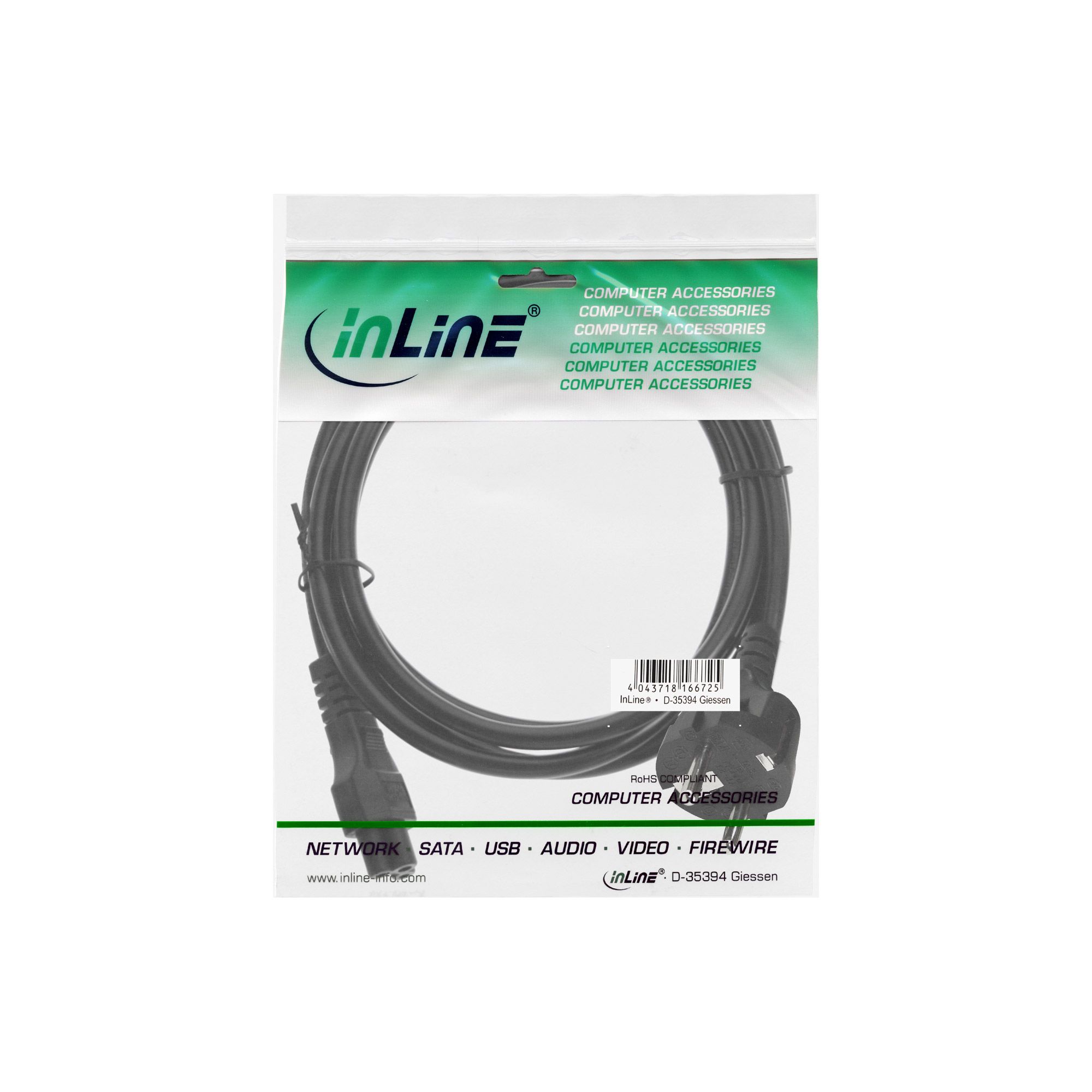 InLine® Netzkabel 16656K - für Notebook - 3pol Kupplung - 3 m - Schwarz