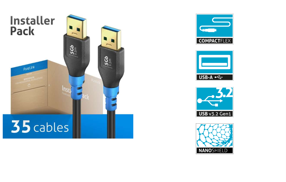 PureLink FI-U310-015-PCK - USB 3.2 Gen1 USB-A / USB-A cable - 1.5m cable length - Black - Installer Pack - 35 cables