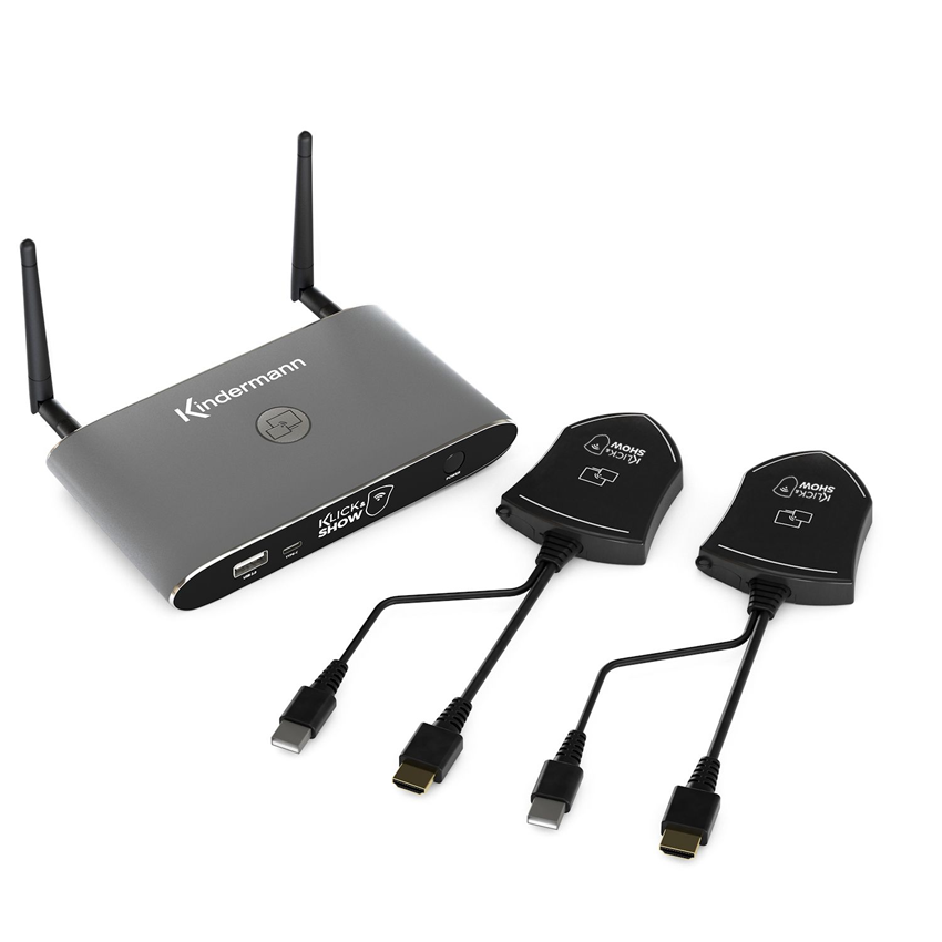 Kindermann KLICK+SHOW K-42H Kit - drahtloses Präsentationssystem mit 2 x HDMI Dongle mit zusätzl. USB-A Anschluss - BYOD