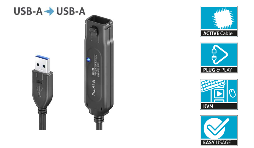 PureLink DS3100-100 - Aktives Premium USB 3.2 - USB-A / USB-A - Verlängerungskabel - 10,0m - Schwarz