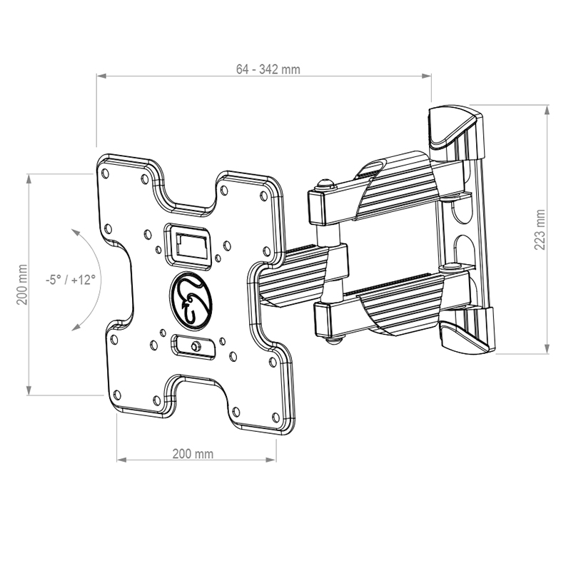 Hagor BrackIT S-II - swivelling and tilting wall mount - 32-43 inch - VESA 200x200mm - up to 25kg - black