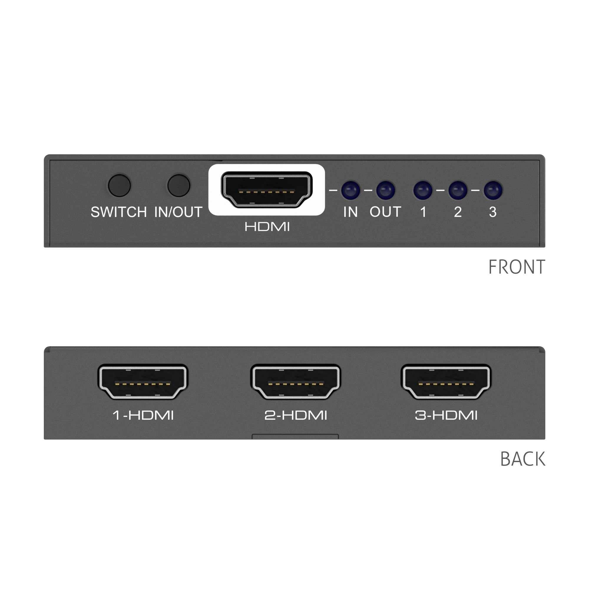 PureTools PT-SW-HD3 - 3x1 Switch - 18Gbps - 4K (60Hz 4:4:4), 3xHDMI auf 1 x HDMI, HDR, EDID