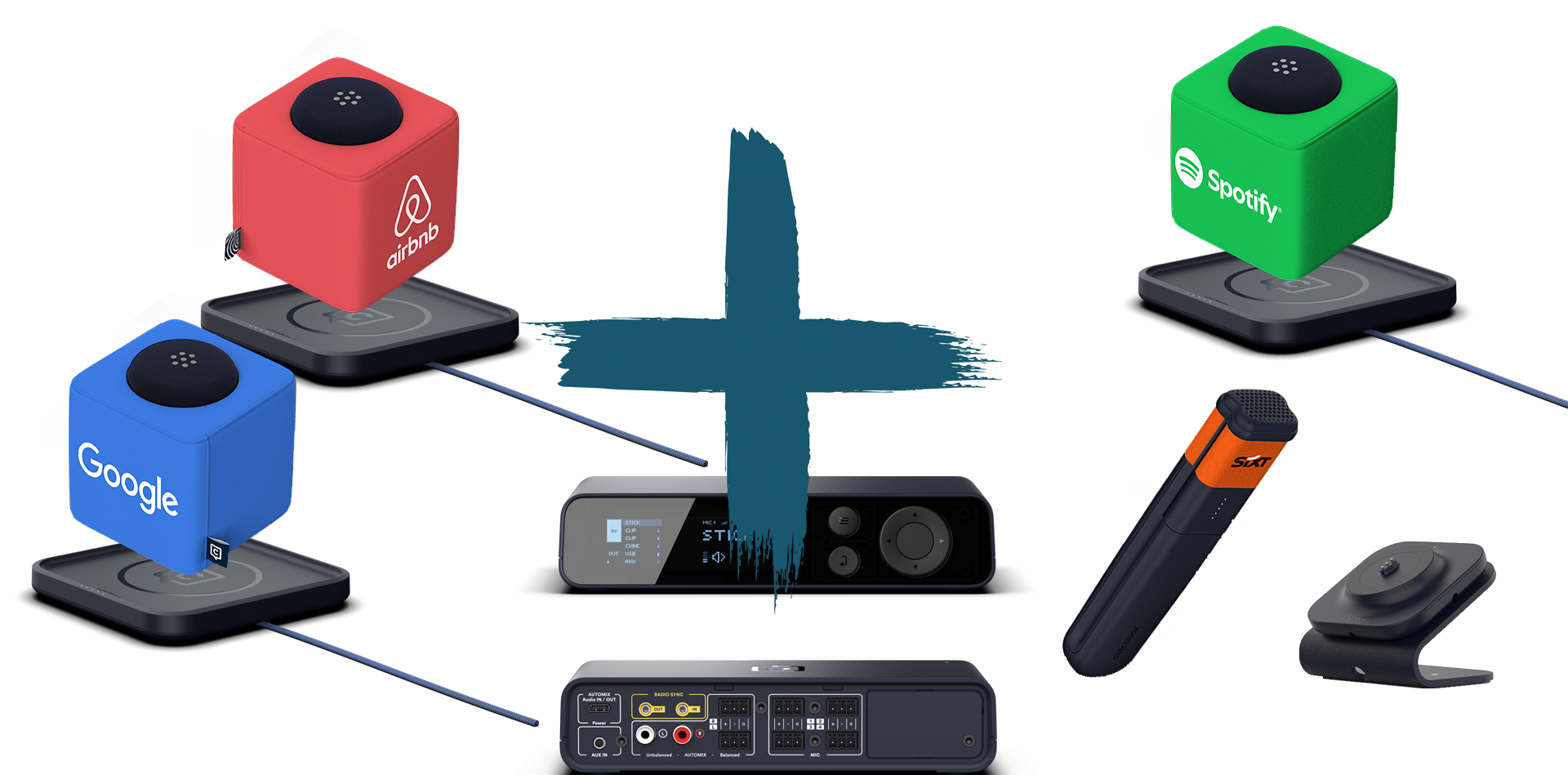 Catchbox Plus - System - 4 Channel - 3 x Cube (Wurfmikro) - 1 x Stick (Handmikro) - 3 x drahtlose Ladestation Cube - 1 x drahtlose Ladestation Stick - Customized - Version 2024