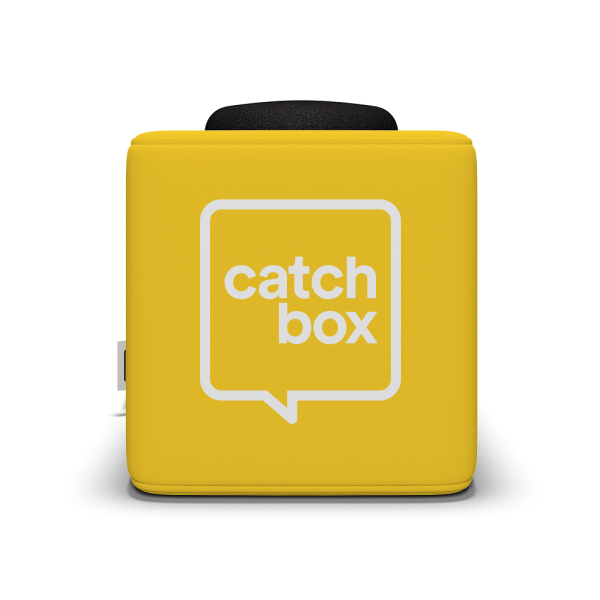 Catchbox Plus Bundle - 1 Cube Wurfmikrofon Gelb - 1 Clip drahtloses Ansteckmikrofon Dunkelgrau - mit Wireless Charger