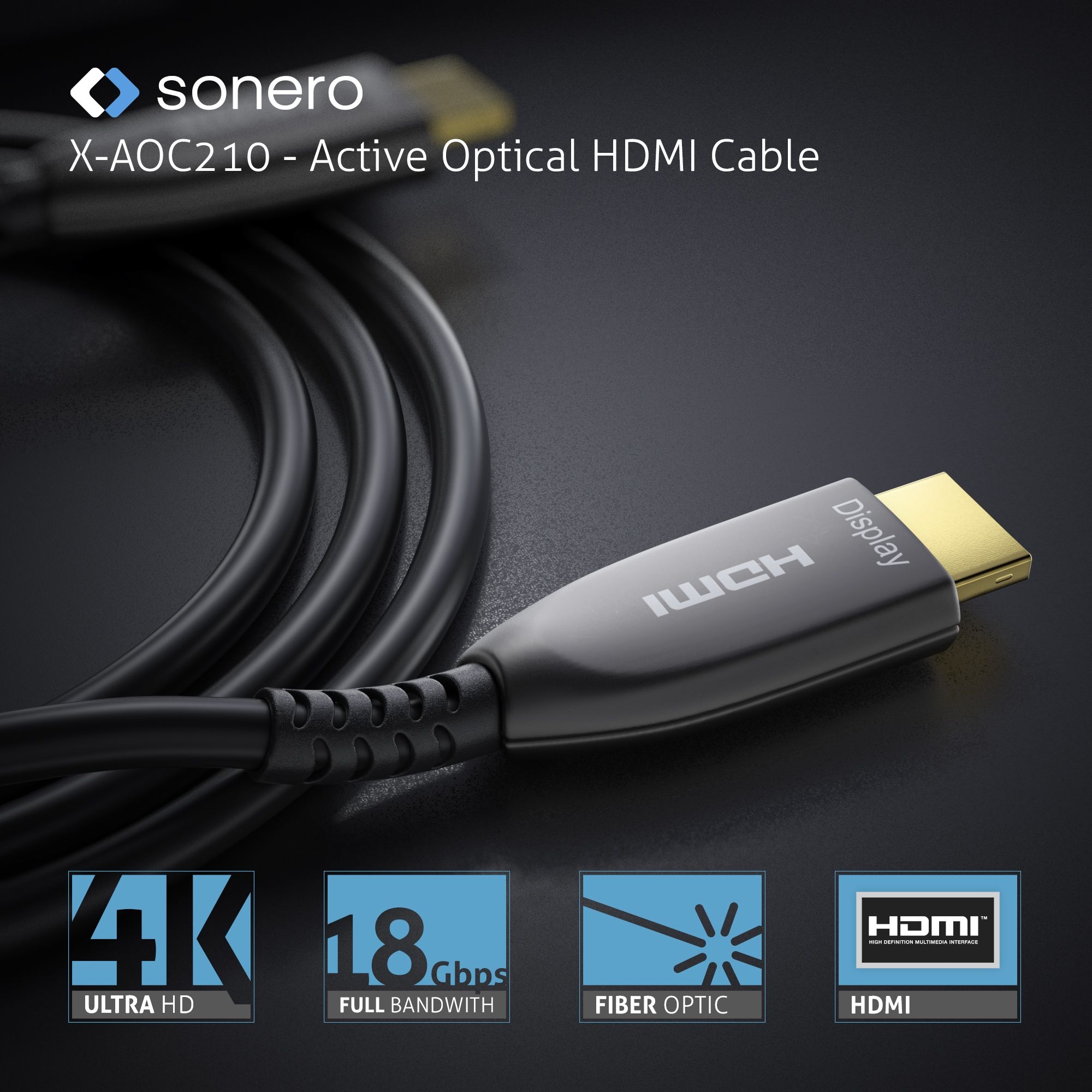 Sonero X-AOC210-400 - HDMI 4K Fibre Optic Cable - 18 Gbps - 40.0m - Black