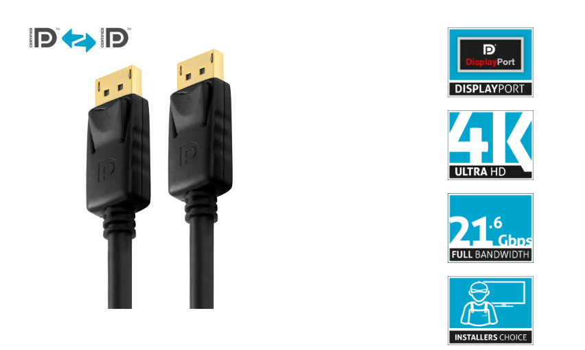 PureLink PI5000-010 - Zertifiziertes 4K Displayport Kabel - PureInstall - 1,0 Meter - Schwarz