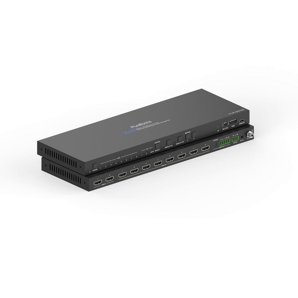 PureTools PT-SP-HD28-48G - 2x8 HDMI 2.1 Splitter / Switcher - 48Gbps mit Scaler und Audio De-Embedding