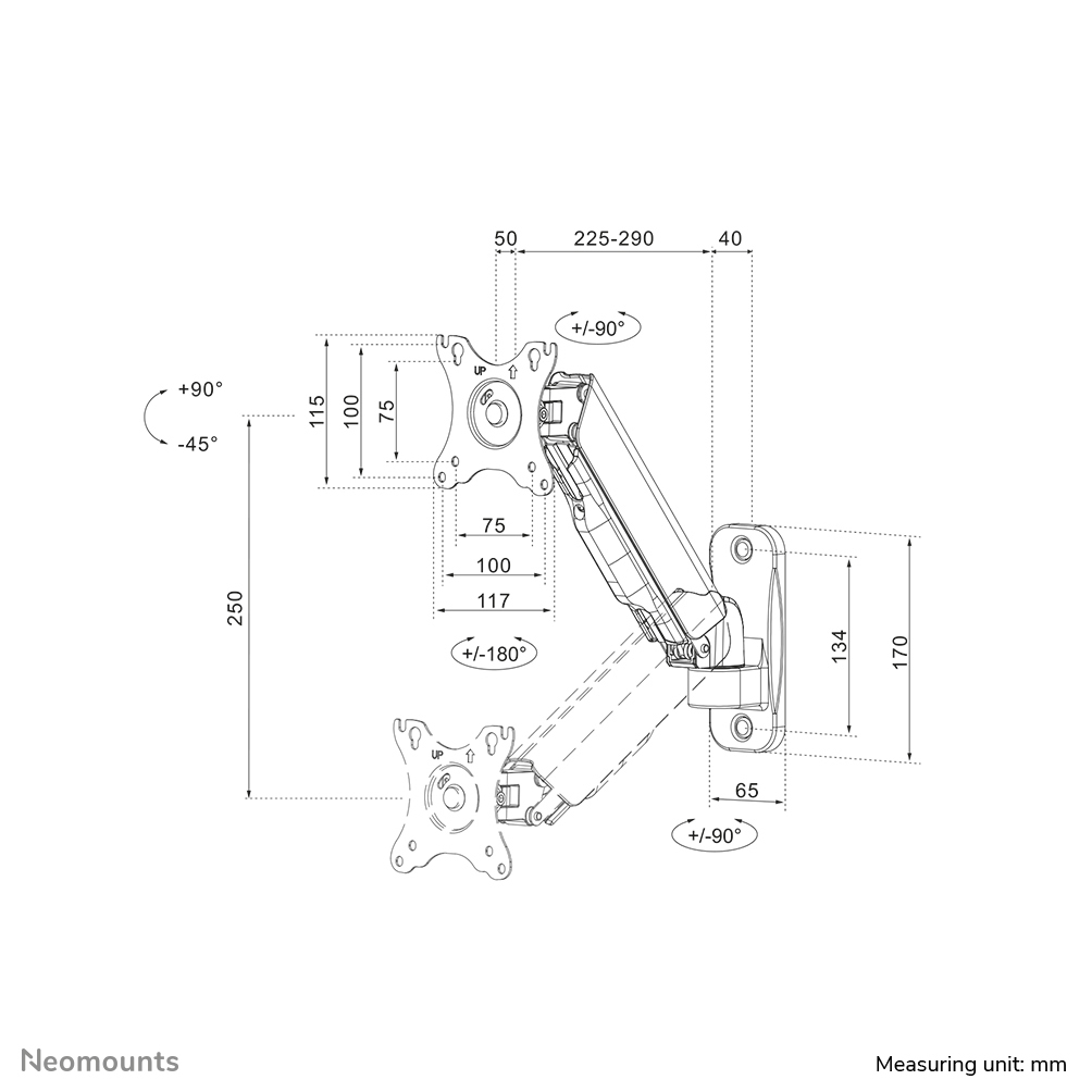 Neomounts WL70-440BL11 - verstellbare Wandhalterung - 17-32 Zoll - VESA 100x100mm - bis 9 kg - Schwarz