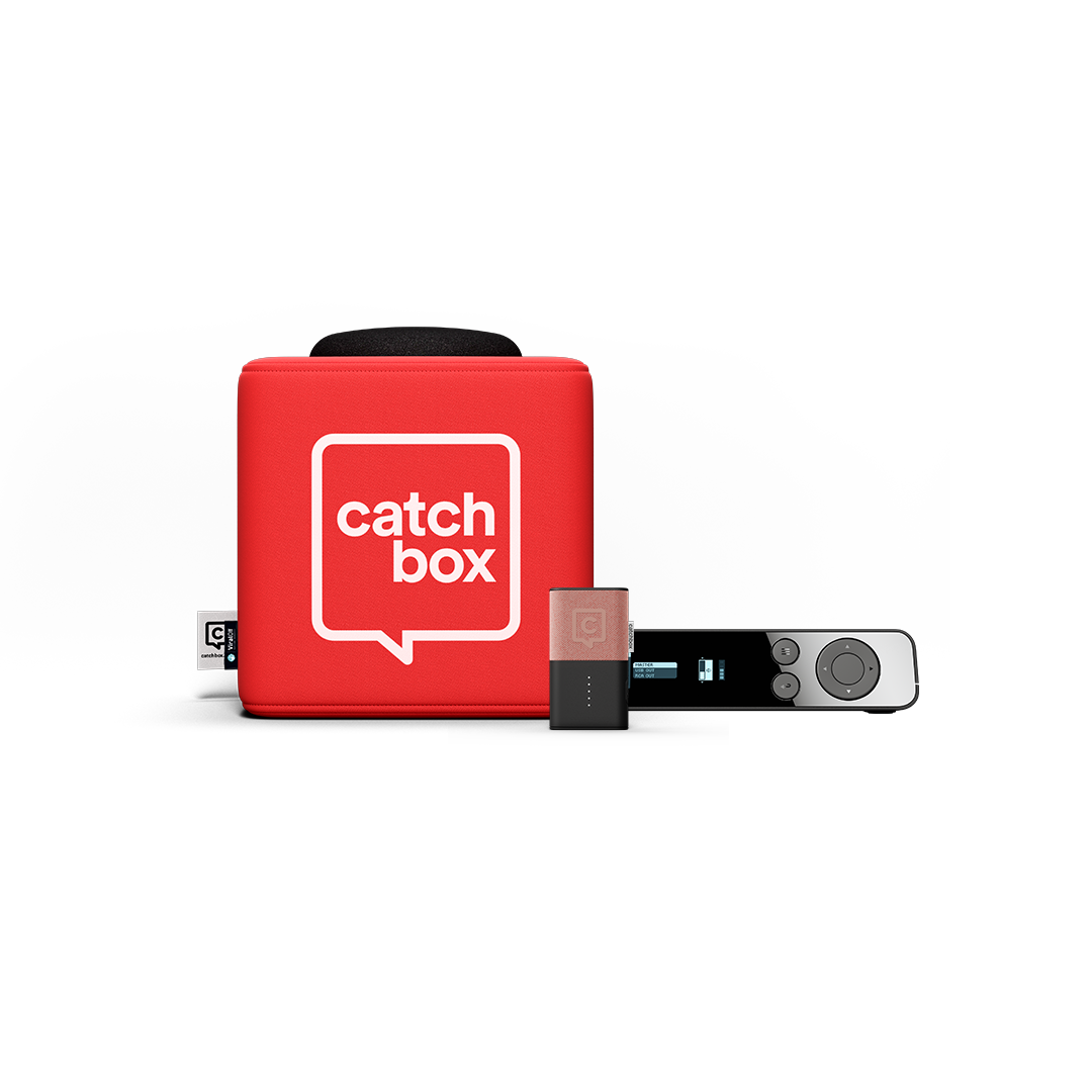 Catchbox Plus Bundle - 1 Cube Throw Microphone Red - 1 Clip Wireless Lapel Microphone Grey - with Wireless Charger - with Dock Charging Station