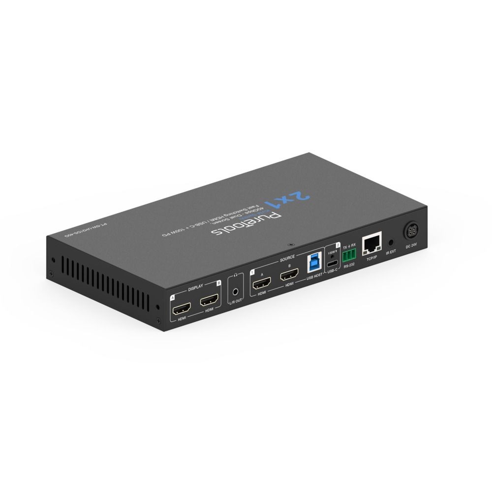 PureTools PT-SW-UH21DS-40G HDMI KVM - USB-C / HDMI 2x1 Switch mit 100 Watt PD - 40Gbps