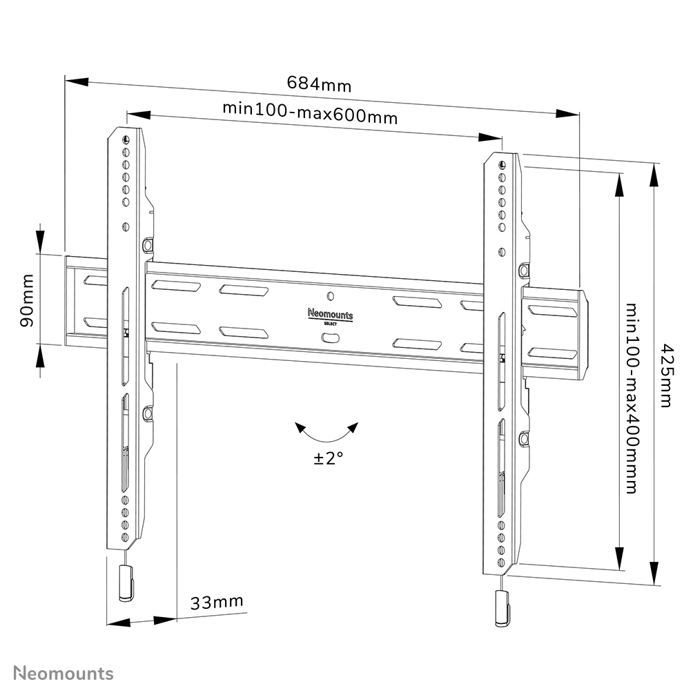 Neomounts WL30S-850BL16 - fixe Wandhalterung - 40-82 Zoll - VESA 600x400mm - bis 70 kg - Schwarz