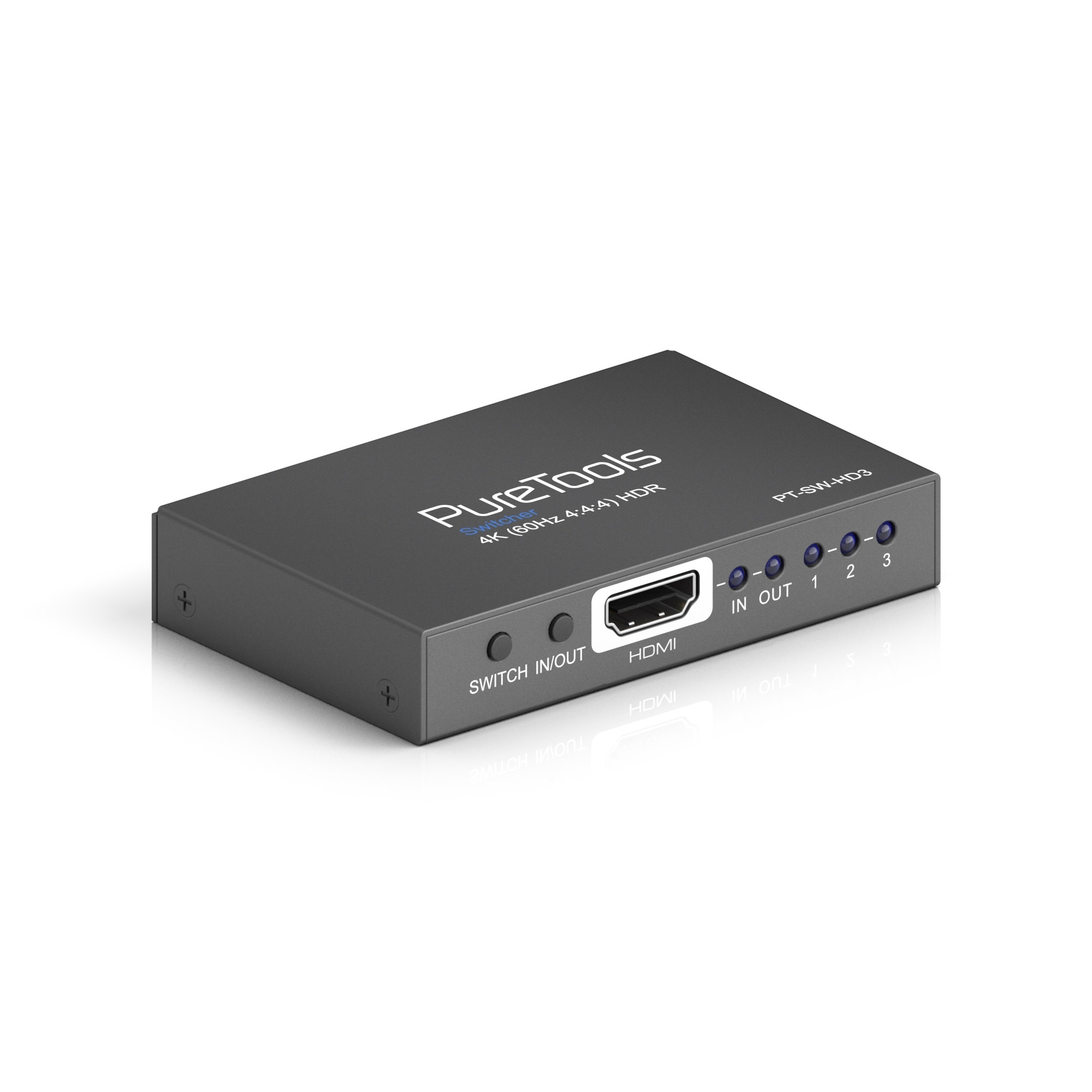 PureTools PT-SW-HD3 - 3x1 Switch - 18Gbps - 4K (60Hz 4:4:4), 3xHDMI auf 1 x HDMI, HDR, EDID