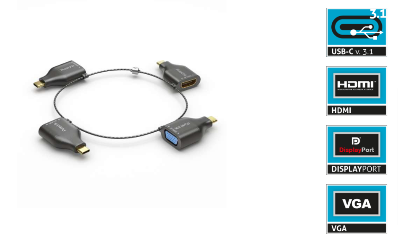 PureLink IQ-AR300 4K Adapter-Ring Groß - 4 x USB-C auf miniDP/DP/HDMI-A/VGA - Schwarz