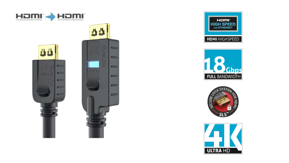 PureLink PI2010-125 - Aktives HDMI Kabel 4K 18Gbps - PureInstall 12,5m - Schwarz