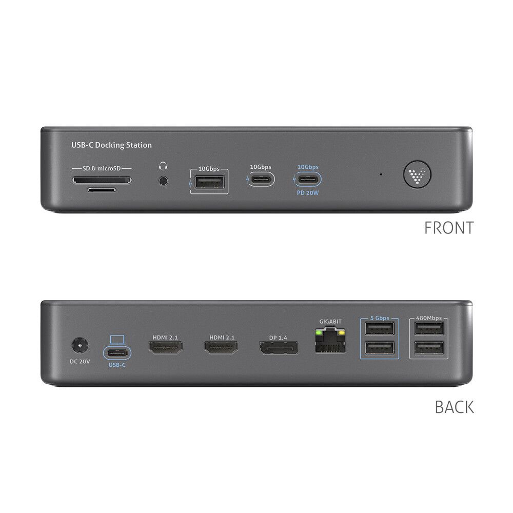 Purelink Vuelogic VL-D220 - 15-in-1 USB-C DisplayLink Docking Station - 2x HDMI 2.1 8K30, 1x DP 1.4 8K30, USB 3.2 Gen2 100W PD 10Gbps, 7x USB, 1x Ethernet, 1x Kartenleser